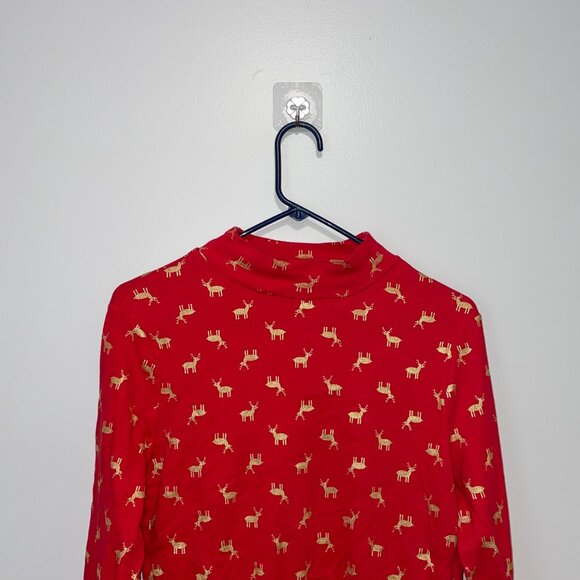 White Stag Red Long Sleeve Turtleneck Shirt With Gold Reindeer Print Size M - Picture 5 of 5